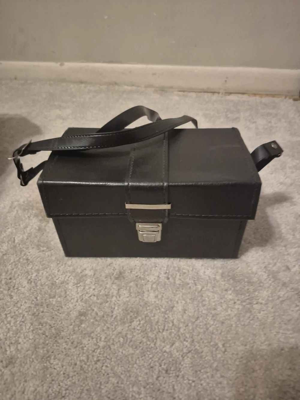 Black Leather Camera Carry Case with Padded Dividers